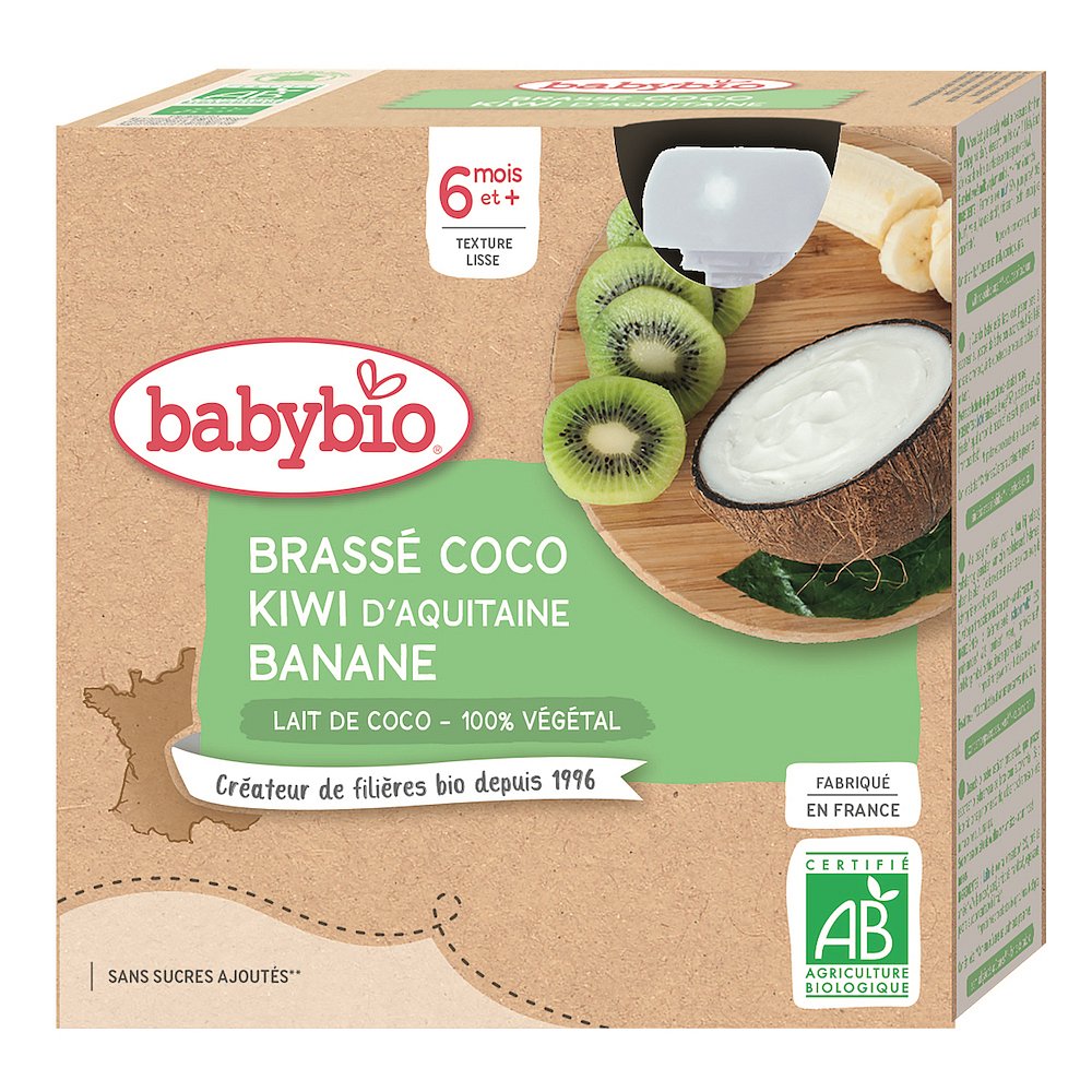 BABYBIO Svačinka s kokosovým mlékem - Kiwi a banán 4 x 85 g