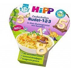 HiPP BIO Těstoviny 123 s kukuřicí, zeleninou a mrkví, 250g