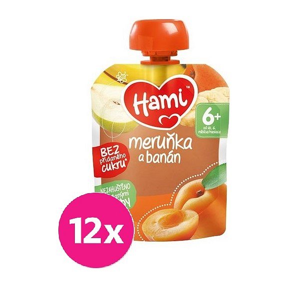 12x HAMI XXL ovocná kapsička Meruňka a banán 90 g, 6+