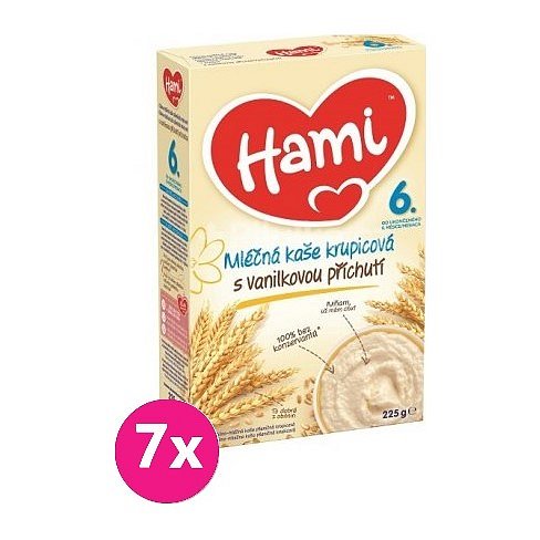 7x HAMI XXL mléčná kaše krupicová s vanilkovou příchutí 225 g, 6+