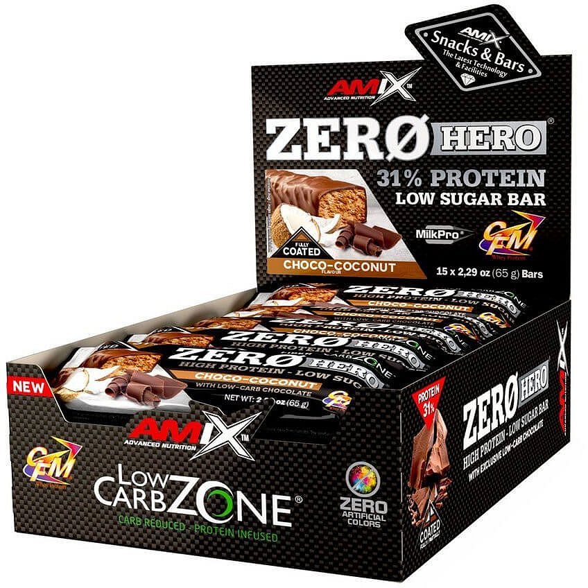 Amix Zero Hero 31% Protein Bar, Chocolate-Coconut, 15x65g