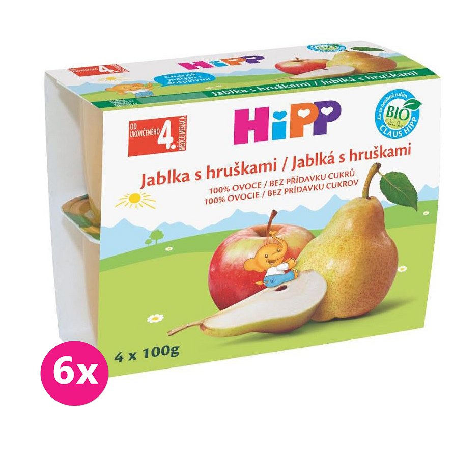 6x HIPP BIO jablkový s hruškami (4x100 g) - ovocný příkrm
