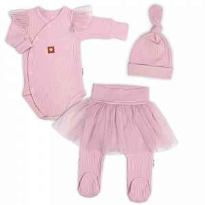 Baby Nellys Žebrovaná rostoucí souprava 3D Lux, Sweet Angel - pudrově růžová, 56/62