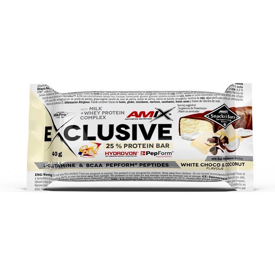 AMIX Exclusive Protein Bar, Bílá čokoláda-kokos, 40g