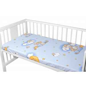 Baby Nellys Prostěradlo do postýlky 140x70cm, bavlna Premium, Medvídek na žebříku, modré