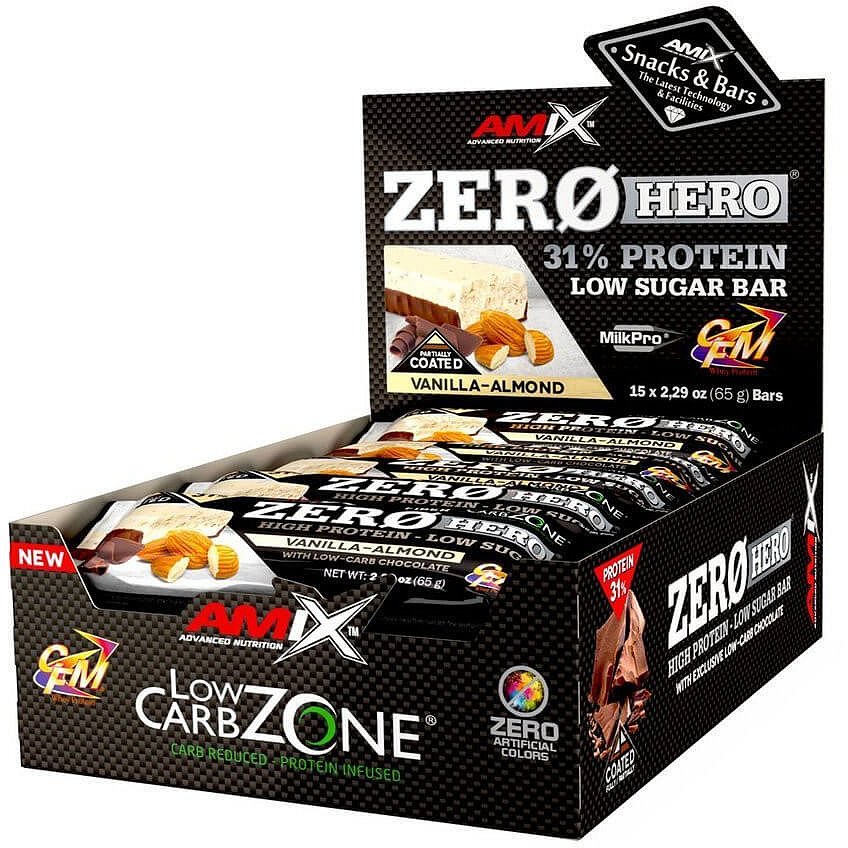 Amix Zero Hero 31% Protein Bar, Vanilla-Almond, 15x65g