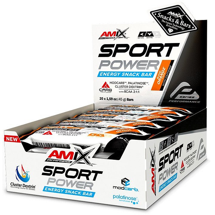AMIX, Sport Power Energy Snack Bar s kofeinem , Krvavý pomeranč, 20x45g