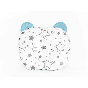 Baby Nellys Oboustranný polštářek s oušky, 30x35cm - Hvězdičky ,minky modrá/mátová
