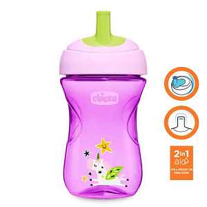 CHICCO Hrneček Advanced s brčkovým náustkem 266 ml fialový 12m+