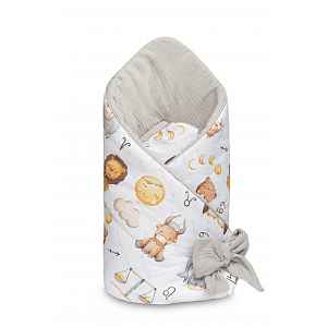 SENSILLO Zavinovačka pro miminko, mušelín, bavlna - Hvězdná zvířátka - šedá, bílá
