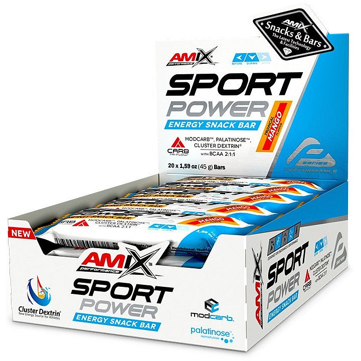 AMIX, Sport Power Energy Snack Bar, Mango, 20x45g