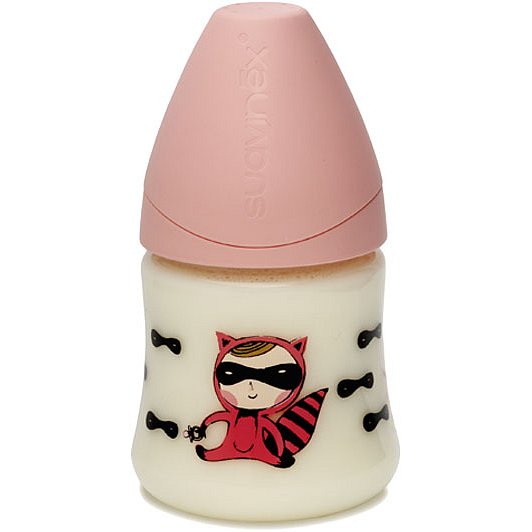 SUAVINEX Kojenecká láhev 150 ml, silikon, vel.1M, růžová kočka