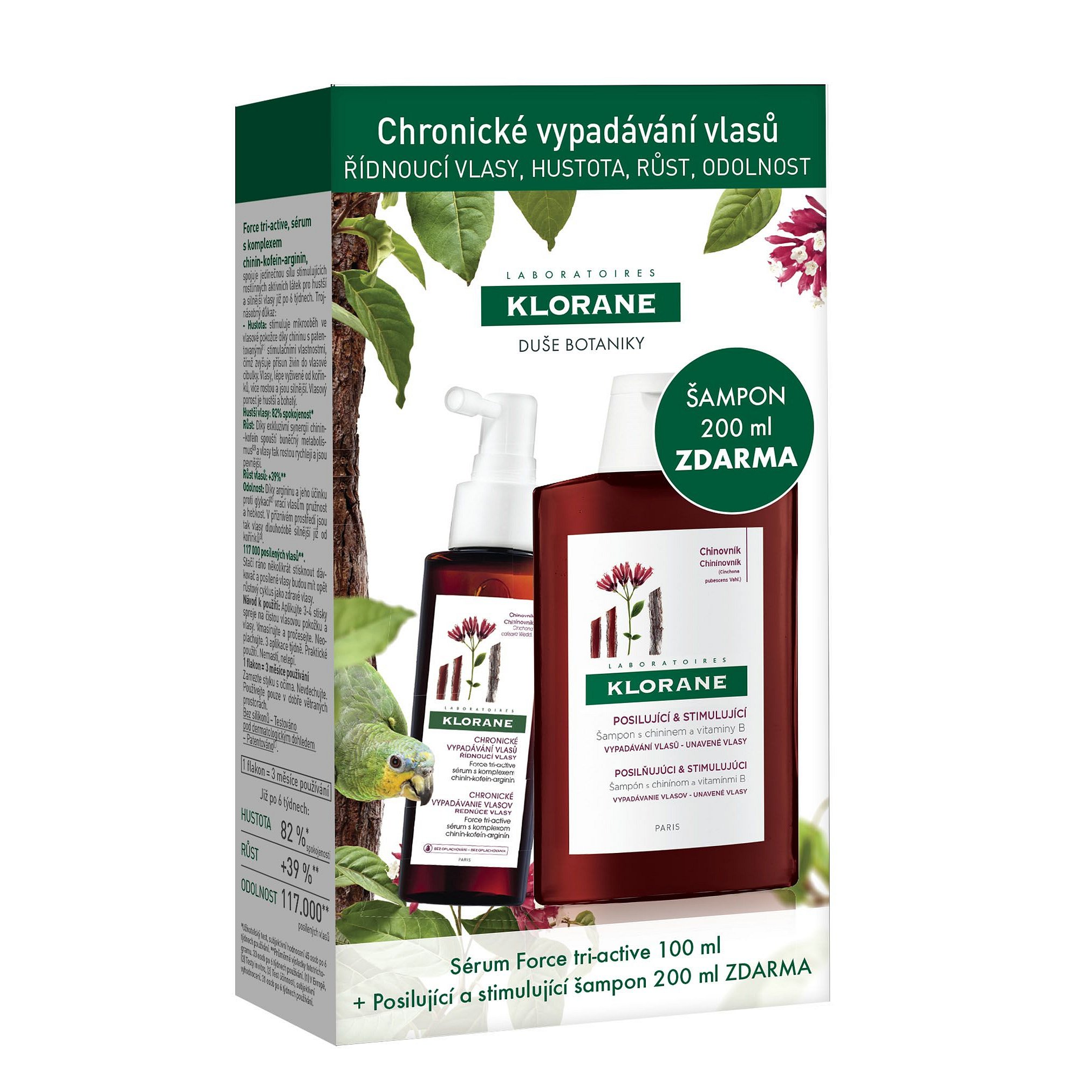 KLORANE Chronické vypadávání vlasů Force tri-active 100 ml + Šampon s chininem 200 ml