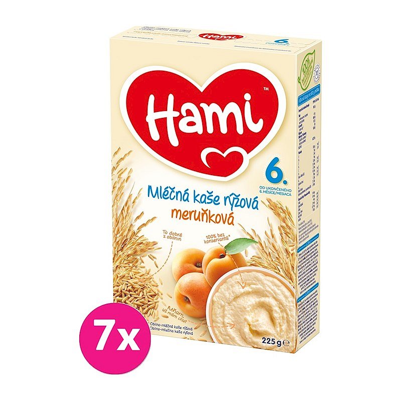 7x HAMI XXL mléčná kaše rýžová meruňková 225 g, 6+