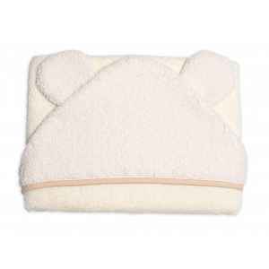 Baby Nellys Kojenecká osuška s kapucí a oušky Boucle 80x80cm, froté -  smetanová