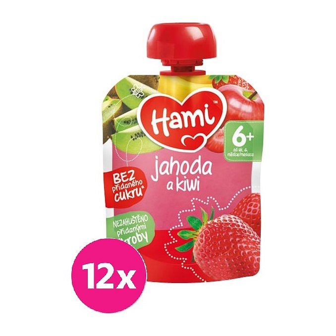 12x HAMI XXL ovocná kapsička Jahoda a kiwi 90 g, 6+