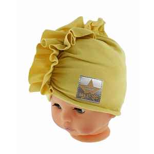 Baby Nellys Jarní/podzimní bavlněná čepice - turban, hořčicová
