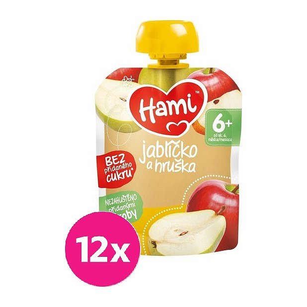 12x HAMI XXL ovocná kapsička Jablíčko a hruška 90 g, 6+