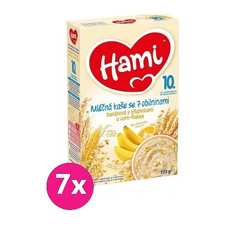 7x HAMI XXL mléčná kaše se 7 obilninami banánová s křupinkami a corn-flakes 225 g, 10+