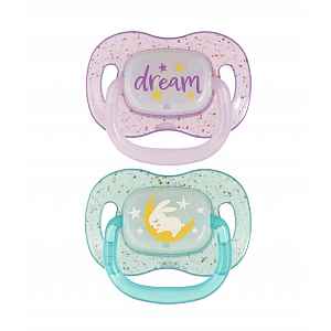 Canpol babies Svítící silikonový dudlík symetrický 18m+ 2 ks holka