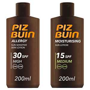 Piz Buin Set Allergy Lotion SPF 30 + Moisturizing Lotion SPF 15 opalovací krém pro citlivou pokožku a hydratační opalovací krém  200 ml + 200 ml