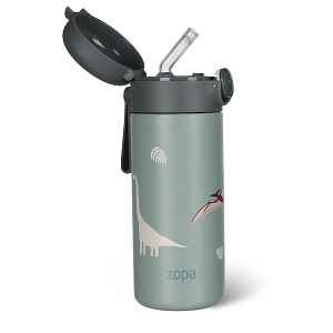 Zopa Termoska na tekutiny s brčkem a silikonovým držákem 350 ml, Dino 2