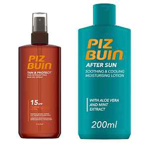 Piz Buin Set Tan & Protect Oil Spray SPF 15 + After Sun Moisturising Lotion olejový sprej a zklidňující krém po opalování  150 ml + 200 ml