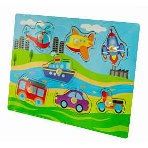 TULIMI Dřevěné zábavné puzzle vkládací, 30 x 22,5 cm - Dopravní prostředky