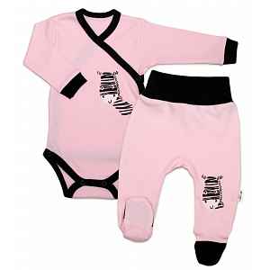 Baby Nellys 2-dílná sada body dl. rukáv + polodupačky, růžová - Zebra