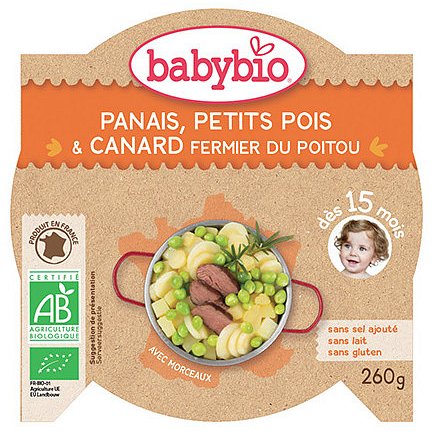 BABYBIO pastinák s hráškem a farmářskou kachnou 260g