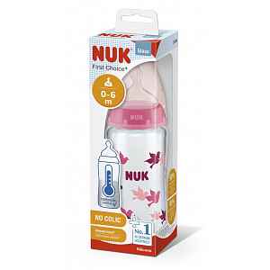 NUK FC+ Lahev skleněná s kontrolou teploty 240 ml - bílá