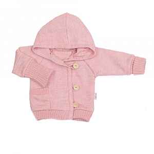 Baby Nellys Rostoucí pletený svetřík s kapucí, zapínání knoflíčky - pudrově růžový,vel.56/62