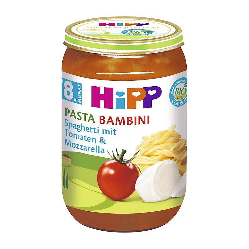 HiPP BIO Pasta Bambini - Rajčata se špagetami a mozarellou od uk. 7. měsíce, 220 g