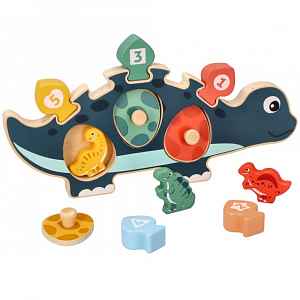 Edukační hračka puzzle s čísly, Dinosaurus maminka - modrý