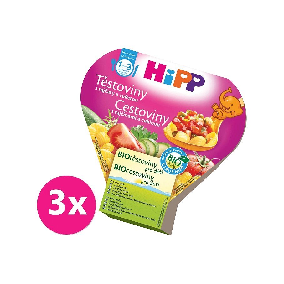 3 x HIPP dětské těstoviny BIO s rajčaty a cuketou (250 g)