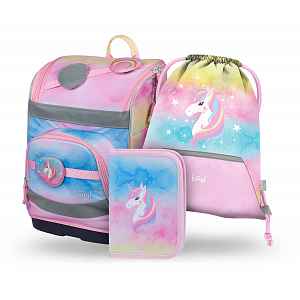 Baagl SET 3 Zippy plus Rainbow Unicorn: aktovka, penál, sáček