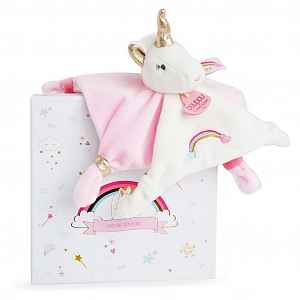 Doudou et Compagnie Paris Dárková sada - plyšový muchláček jednorožec růžový 20 cm