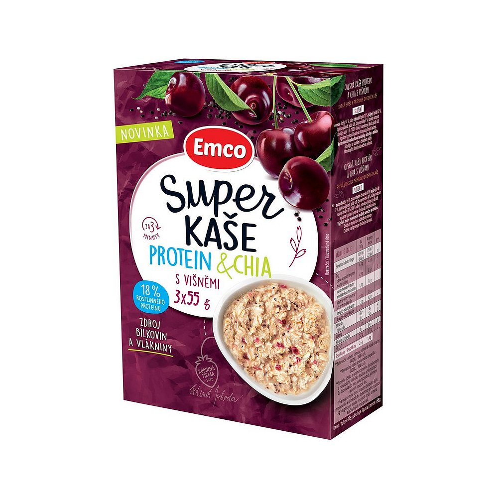 EMCO Super kaše Protein & chia s višněmi 3x55 g