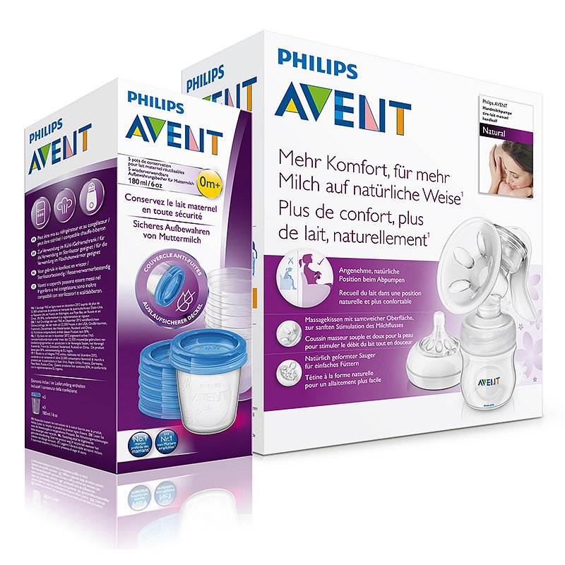 Avent Odsávačka mateřského mléka Natural se zásobníkem 125 ml + VIA pohárky 180 ml 5 ks