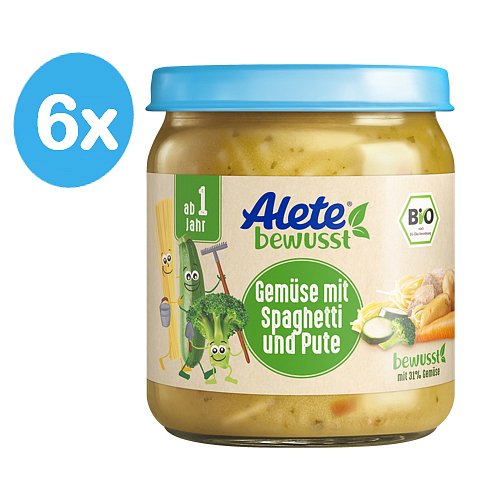 Alete BIO Příkrm zelenina se špagetami a krůtím masem 12m+ 6x250 g