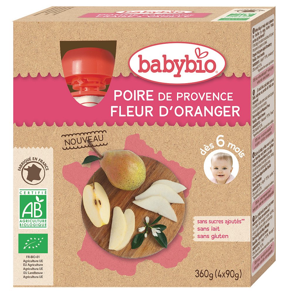 BABYBIO Hruška a pomerančový květ 4 x 90 g