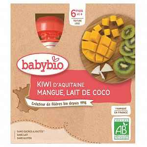 BABYBIO Kiwi, mango a kokos 4 x 90 g