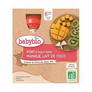 BABYBIO Kiwi, mango a kokos 4 x 90 g