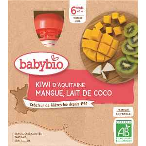 BABYBIO Kiwi, mango a kokos 4 x 90 g