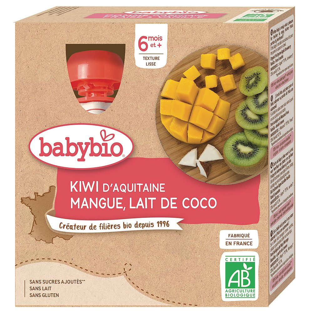 BABYBIO Kiwi, mango a kokos 4 x 90 g