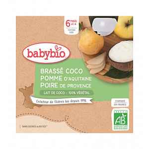 BABYBIO Svačinka s kokosovým mlékem - Jablko a hruška 4 x 85 g