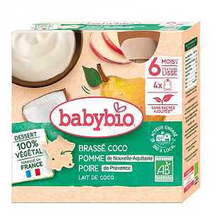 BABYBIO Svačinka s kokosovým mlékem - Jablko a hruška 4 x 85 g
