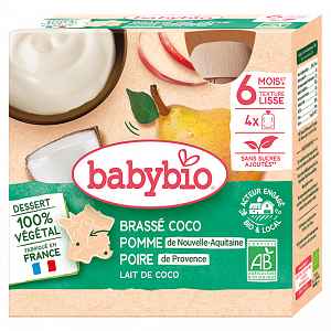 BABYBIO Svačinka s kokosovým mlékem - Jablko a hruška 4 x 85 g