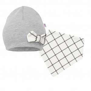 New Baby Kojenecká čepička s šátkem na krk  Missy šedá, vel. 86 (12-18m)