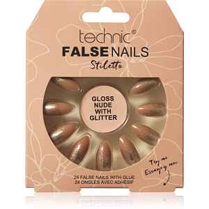 Technic Cosmetics False Nails Stiletto umělé nehty Gloss Nude with Glitter 24 ks